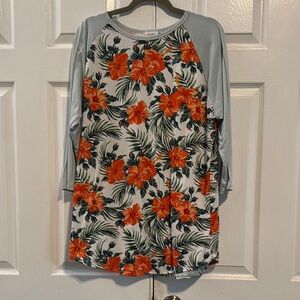 LuLaRoe Tropical Floral Long Sleeve Top - Orange and Gray